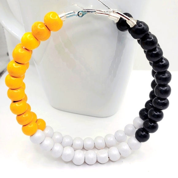 Rasta hoop earrings, African Earrings with wooden beads, Large hoop earrings 3.5 - Picture 5 of 10